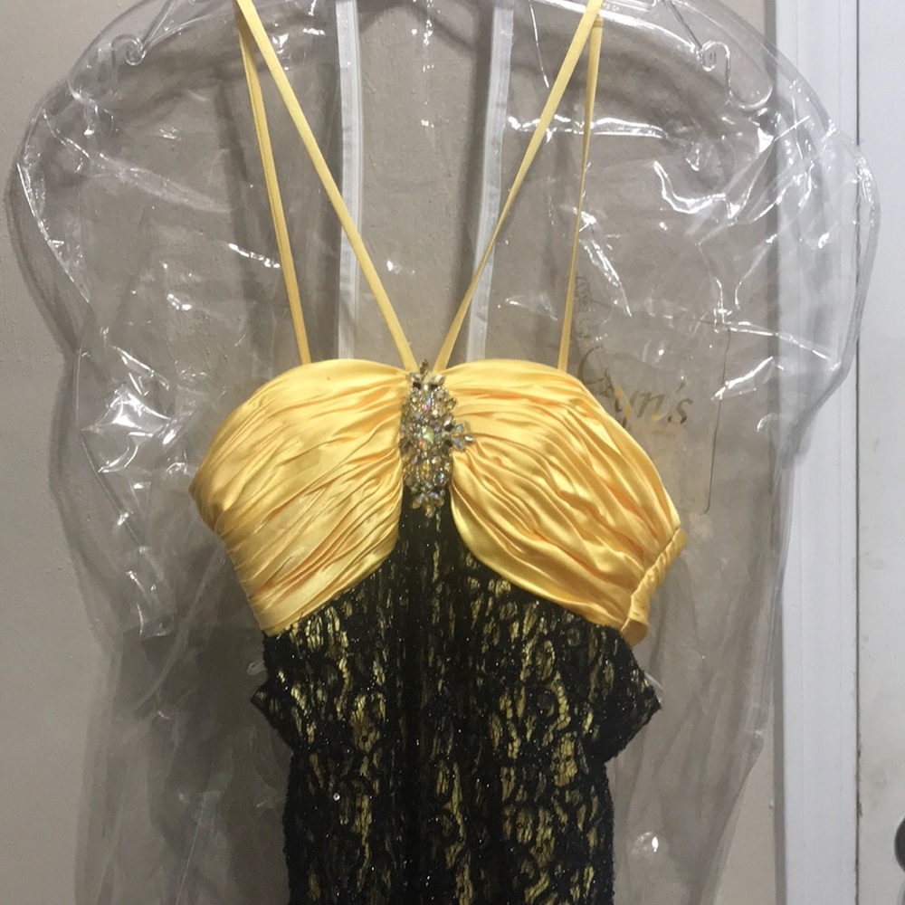 Black and Yellow Full Length Prom Dress